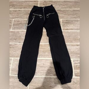 Women’s black grunge chain zipper pants
